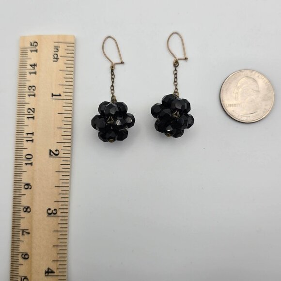 Whimsigoth Dark Academia Retro Glam Party Black Bead Cluster Dangle Drop Earring - Picture 7 of 7